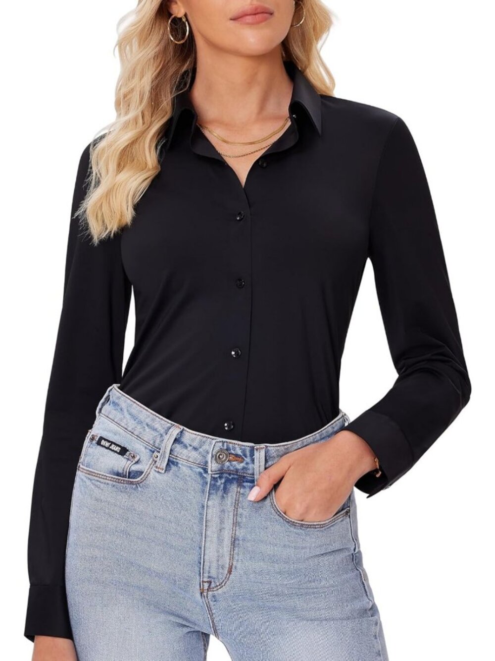 Slim Fit Long Sleeve Button Down Dress Shirt for Women - Wrinkle Free Office